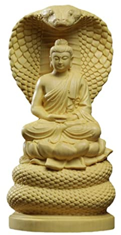 JEEIJ Estatua De Buda Sakyamuni, Adornos De Buda De Serpiente, Talla De Boj, Adornos De Buda Hall Feng Shui