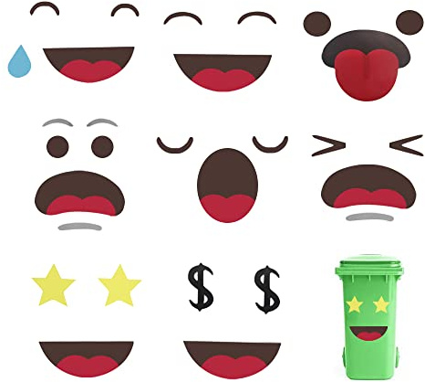 UYUYong Autocollant pour Poubelle 8 Feuilles Sticker Poubelle 30 * 20cm Toilettes Autocollants Emoji Sticker Drôle Toilette Autocollant Yeux Bouche DIY Autocollants pour Poubelles Toilettes