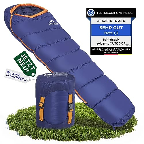 zeitgeist OUTDOOR Schlafsack 3 Jahreszeiten Erwachsene 210x81cm [Stretch] Wasserabweisender Mumienschlafsack Leicht 10°C Komfort Sommer für Motorrad Angeln Bike- und Backpacking Wandern Camping