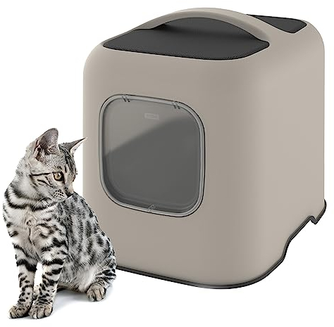 Ligo Lettiera Gatto chiusa Lettiera per Gatti con Filtro e Paletta contenitore sabbia igienico per gatto (BEIGE, OLIMPIA)
