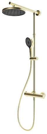 Schulte Duschsystem mit Sicherheits-Thermostat, Gold, Handbrause rund, Kopfbrause rund flach, Duschmaster Rain Regendusche, EP964028-283