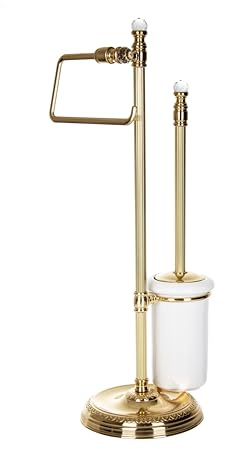 Luxus WC-Garnitur Papierrollenhalter mit Toilettenbürste und Halter aus Messing und Keramik - All in One - stehend ohne Bohren