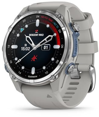 Garmin Descent Mk3 Watch Style-Dive Computer, 43mm, Steel with Fog Gray Band