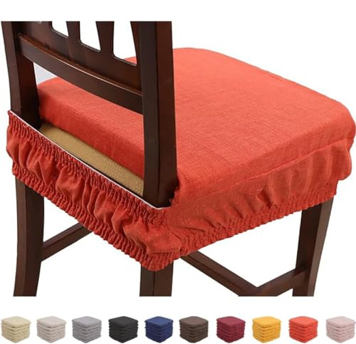 Russo Tessuti Set 6 Cuscini Sedia Coprisedia Imbottiti Vesto Molla Loneta Elastico Tinta Unita -Arancione
