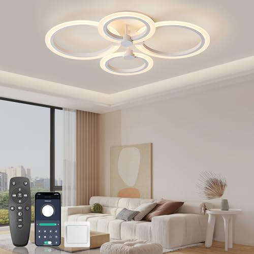 KSIBNW Lámpara de Techo LED Regulable Moderna, Plafon LED Techo 36W con Mando a Distancia & Control APP Lampara Techo 4 Anillos Blanco Plafones para Sala De Estar Comedor Pasillo, 2700K-6500K