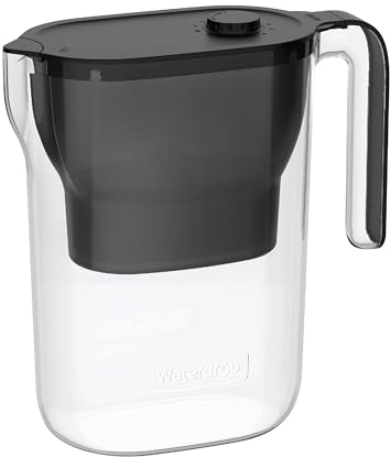 Waterdrop Jarra Filtrante de agua Jarra Filtrante de agua para Frigorífico con Filtro de 3 Meses, 2,5 Litros, Reduce el Flúor, Cloro y más, Certificado NSF, Sin BPA, Negro(Filtro: WD-PF-01A Plus)