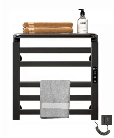 LNXGJJ Scaldasalviette Elettrico Piccolo 135W, Portasciugamani Elettrico 50 * 50cm Scalda Asciugamani Asciuga Salviette con LCD Controllo Touch, Timer, Termostato, Ripiano Pieghevoli (Nero)