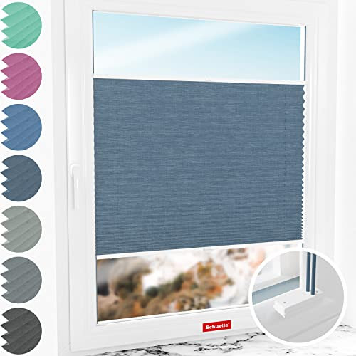 Schuette® Plissee mit Bohren zum Anschrauben ● Melange Kollektion: After Rain (Blau) ● 20x80cm (Breite x Höhe) ● Suprafix Faltrollo Befestigung ● Bequeme Rollo Montage inkl. Video