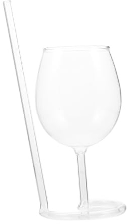 PRETYZOOM Verre à Vin Rouge Élégant avec Paille Intégrée 300 Ml, Résistant, Fête des Pères la Maison Restaurant