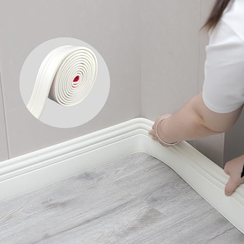 FRZXBKW 5M/10M PVC Skirting Board Trim Self-Adhesive, 4/5 Flexible Skirting Boards Covers,Peel and Stick Rubber Wall Base Moulding Trim for Countertops,Tile Waistline Trims