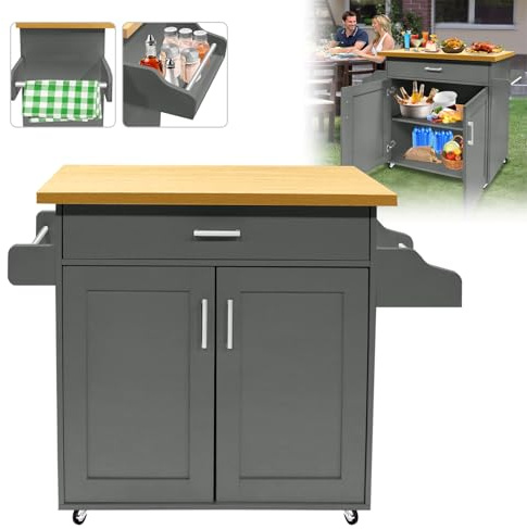 ACXIN Carrello da cucina su ruote armadio da cucina con cassetti e porta dell'armadio (grigio)