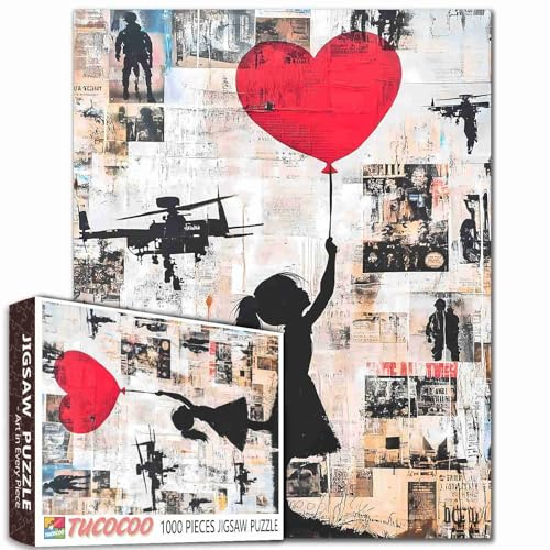 Tucocoo Puzzle de Banksy Girl pour adultes, 1000 pièces, ballon rouge, graffiti, puzzles artistiques pour adultes, puzzles à faire soi-même pour la décoration de la maison, puzzle stimulant pour la