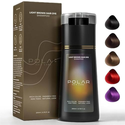Champú para tinte de cabello polar, cuidado del cabello polar, champú de tinte instantáneo para el cuidado del cabello polar, champú de color natural para cobertura de cabello gris (Light Brown)