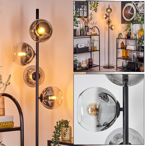 HOFSTEIN Stehleuchte Koyoto, Stehlampe aus Metall/Glas in Schwarz/Rauch/Klar, Leuchte im Retro/Vintage-Design mit Glasschirmen Ø 15 cm u. Fußschalter, 160 cm, E14, Wohnzimmer, Schlafzimmer, Büro