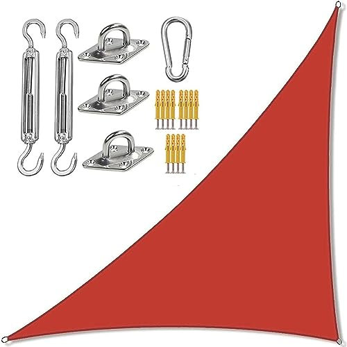 Dreieckiges Sonnensegel, wasserdicht, UV-Block, mit Befestigungsset, rechtwinklig, für Garten, Schatten, Markise für Picknick oder Camping, Rot, 5 m x 5 m x 5 m