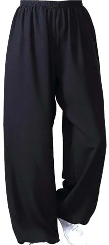 Generico Pantaloni Tai Chi Arti Marziali E Pantaloni Larghi da Allenamento Kung Fu Unisex Abbigliamento per Unisex in Morbido Cotone E Lino Traspirante Pantaloni,Nero,XXL