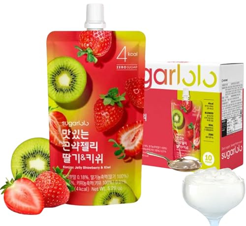 EasyCookAsia Sugarlolo Trinkbares Konjac | 150ml x 10er | 4 kcal | Kalorienarm, Zuckerfrei, vegan & ballaststoffreich | für Diät, Sport & Alltag (Erdbeere & Kiwi)