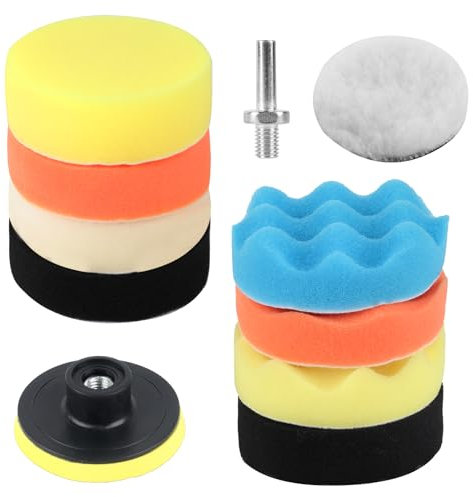 11 Pcs 3 inch Car Polishing Pads for Drill Polishing Kit, Buffing Pads for Drill, Car Applicator Sponges for Auto Polisher, Sanding, WaxingDrill Buffer Attachment, with Adapter & Base