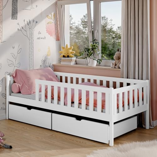 Kids Collective Kinderbett mit Zwei Schubladen, Rausfallschutz und Lattenrost, Kinder Bett | Sicher & stabil | weitere Größen 80x160, 90x190, 90x200 cm | 80x180 cm: von 3. bis 12. Lebensjahr, Weiß