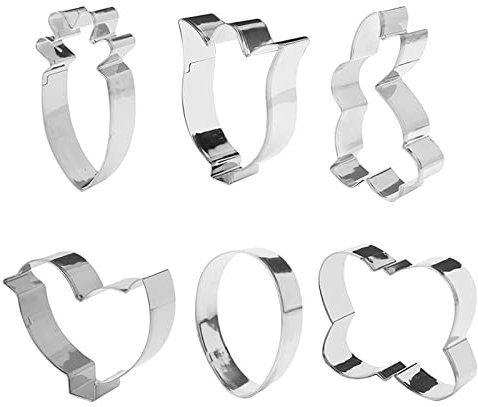 Stampi Silicone Dolci Set di formine per biscotti pasquali da 6 pezzi, formine da forno in acciaio, coniglio ravanello (Silver, One Size)
