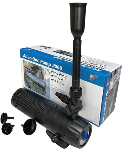 PondHero All in One Pond Pump and Filter 2000 | Includes Pump, Filter and UVC | 2000LPH | 19W UVC (2000LPH 9W UVC), Black