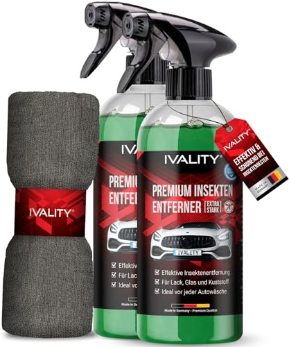 IVALITY® 2x Insektenentferner Auto löst effektiv hartnäckige Insektenrückstände - Insektenreiniger für Auto, Wohnmobil & Motorrad - Flugrostentferner - 750ml (Sparbundle Insektenentferner)