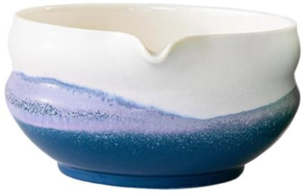 EHJRE Bol à Matcha avec Bec Verseur, Bol à Thé Chawan En Porcelaine pour Les Amateurs D'eau Froide et Chaude, Bleu