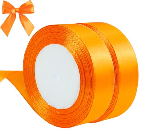 qingmeng Satinband Orange, 44m Geschenkband Orange Breit, 20mm Schleifenband, Geschenkband Hochzeit Stoff, Geschenk Band Geschenkbänder für Taufe Geburtstag Deko Geschenkverpackung