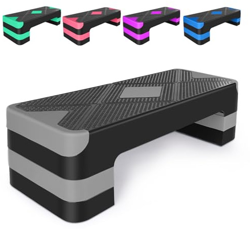 Fitness-Trittbrett, Aerobic-Stepper, 27-Zoll-Trittplatte, verstellbare Höhe (10 CM / 4 Zoll, 15 CM / 6 Zoll, 20CM / 8 Zoll), praktisch zu verstauen, Grau