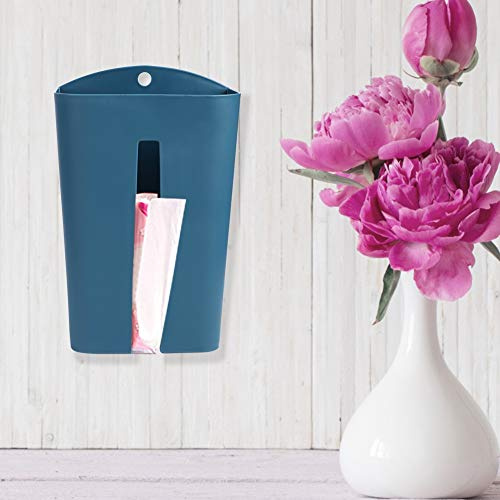 Aramox Support de Sac Poubelle Mural, Organisateur de Sac en Plastique Robuste avec Couvercle Ouvert pour la Cuisine et la Salle de Bain (bleu foncé)