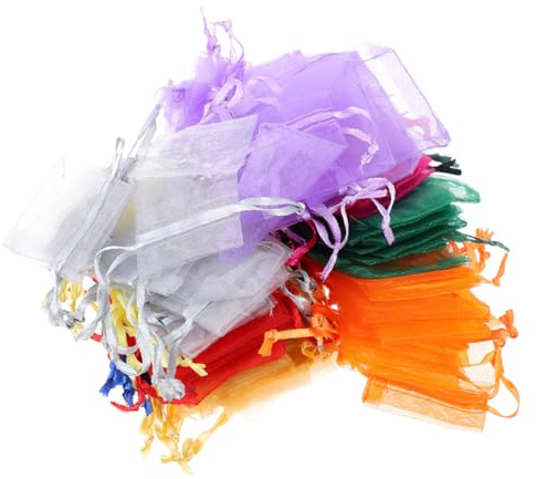 Hoement Kleine Organzabeutel Zufällige Farbe 100 mit Kordelzug Wiederverwendbar Schmuckbeutel aus Organza 7x9cm für Hochzeit und Besondere Anlässe