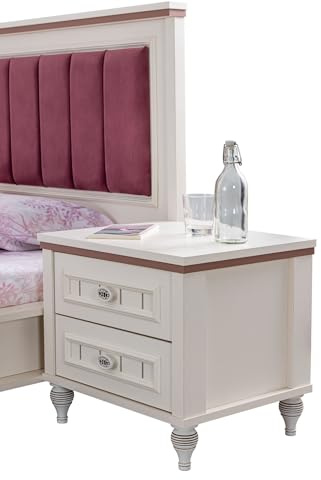 Elegante mesita de Noche de Color Crema Claro, 52 x 47 x 42 cm, Tablero de partículas 100% melamina, 18 mm de Grosor, Elegante y Funcional