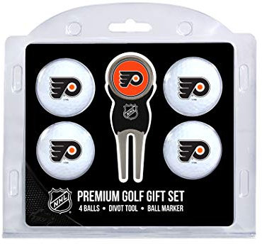 Team Golf NHL Philadelphia Flyers 4 Golfbälle und Pitchgabel-Set, reguläre Größe, Golfbälle (4 Stück) und Pitchgabel mit abnehmbarem doppelseitigem Magnetmarker