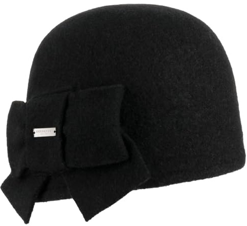 Seeberger Litika Wintermütze Walkmütze mit Schleife Walkhut Damenmütze (One Size - schwarz)