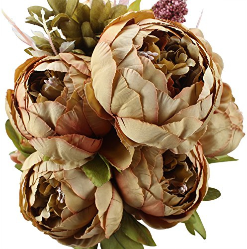 Duovlo Konstgjorda blommor vintage konstgjord pion silkesblommor bröllop heminredning, 1-pack (kaffe)