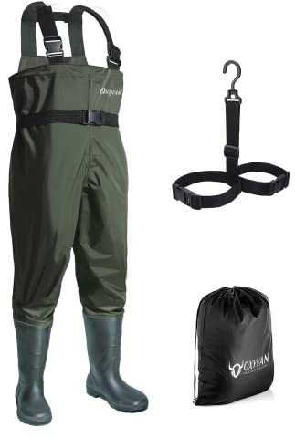 OXYVAN Bröstvadare med stövlar för män och kvinnor, nylon/PVC lätt fiskevadare med stövlar hunger, Armégrönt, M9/W11, Klassisk