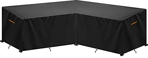 SanGlory Copertura per Mobili da Giardino a Forma di V, Impermeabile Copertura Divano a Forma di L, Copridivano da Esterno, Coperture per Divani da Giardino, Anti-vento, Anti-UV, 254x254x85/80cm