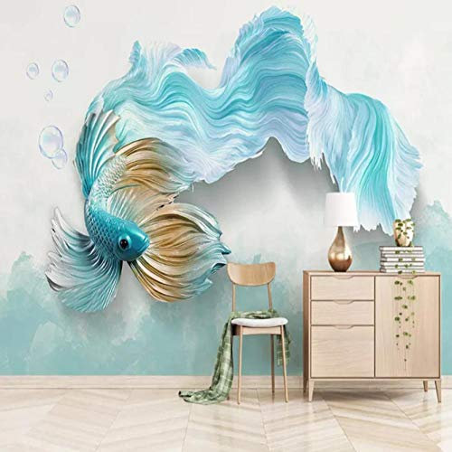 Fototapete 3D Abstrakt Blau Pfau Fisch Wandbild Wohnzimmer TV Sofa Hintergrund Tapeten Für Wände 3 D Wohnkultur-200cmx140cm(78,7x55,1inch)