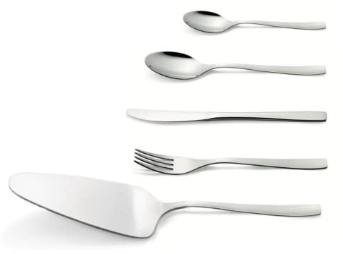 Set di posate da dessert, cucchiaio, forchetta, coltello, acciaio inox di alta qualità, prodotto in EU (25 pezzi)