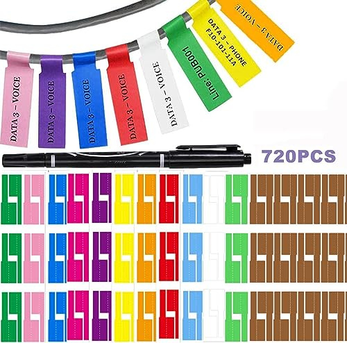 720 Stück Aufkleber Kabelanhänger, Basicon Kabeletiketten, selbstklebend, Identifikation, Kabel, selbstklebend, Kennzeichnung Kabel, wasserdicht, robust, zum Markieren und Organisieren