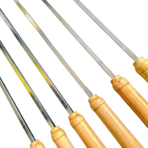 YSAMAX Kebab Skewers, Barbecue Skewers 52cm Long Pack of 6pcs with Wooden Handle Reusable BBQ Skewers Kabab Sticks…