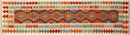 RUG PRINCE Afghan Maimana Kelim Teppich 80x300 Handgewebt Läufer Bunt Geometrisch z