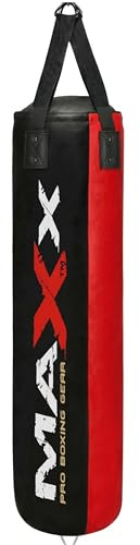Maxx Black and Red 3ft 4ft 5ft 6ft Filled Hanging Boxing Punch Bag Set Heavy Punching bag (BAG + CHAIN, 3FT)