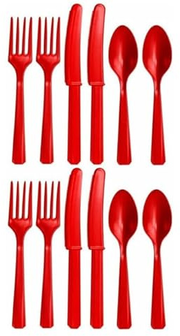 Assorted Plastic Reusable Cutlery Set 36 Pcs, Pack of 36 (Red)