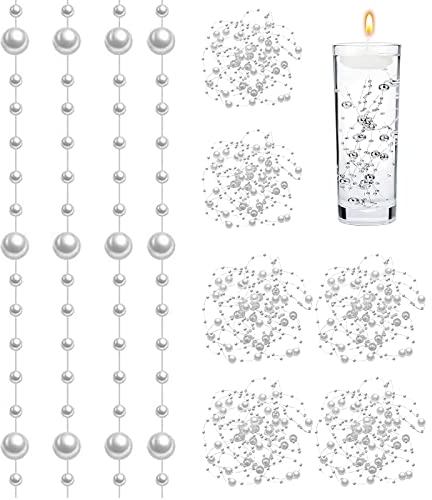 IOPJLK Schwimmkerzen, Kerzen Deko 18 Stück, Schwimmkerzen Silber 120 cm, Schwimmende Kerzen Vasenfüller, KunstperlenPerlenschnur für Hochzeit Valentinstag Heimdekoration (Kerzen Nicht enthalten)