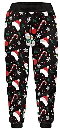 Belidome Chritsmas Kids Sweatpants Candy Snowman Xmas Hat Print Black Athletic Pants Joggers for Running Cycling Hiking Boys Girls
