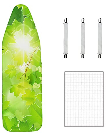 Maishijie Bügelbrettbezug 125 x 40 cm mit 3 mm dickem Schaumstoff, passend für 117 x 32 cm Bügelbrett, max. 3 Verschlüsse und Netzstofftuch