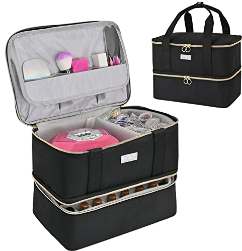 IVODEELA Nail Polish Organisers,Nail Varnish Storage,Double-Layer Carrying Case Storage Bag Holds 40 Bottles (15ml-0.5 fl.oz) and 1 Lamp,Portable Holder Supplies,Black, 1.0 count