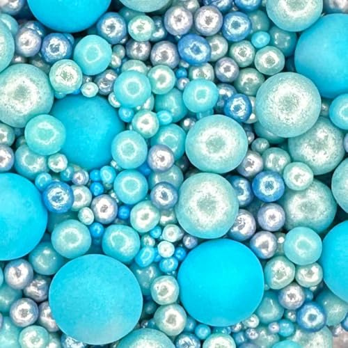 A Pinch Of - Pearls Mix - Blue - Cake Topper Sprinkles - 30g Edible Shimmer Ball Cupcake Decorations - Weddings, Christenings & Parties