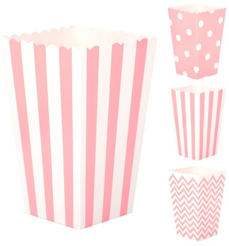 JOYSKY 26 Pcs Rosa Sacchetti Pop Corn Scatole di Popcorn Contenitori Strisce Caramelle per Spuntini per Bambini Porta Feste Cinema Serate Compleanno